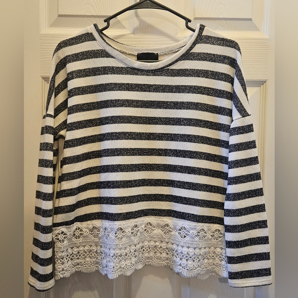 Lumiere Striped and Lace Top